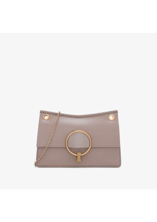 Charles Keith Metal Half Round Lady Chain Shoulder Bag Taupe